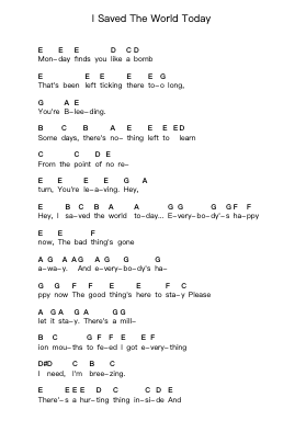 I Saved The World Today Piano letter notes by Eurythmics - Arr.Gasgreve Ausnal