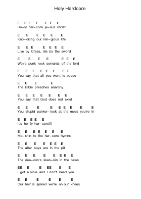 Holy Hardcore Piano letter notes by Screeching Weasel - Arr.Rosjay Sibylgale