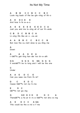 Its Not My Time Piano letter notes by 3 Doors Down - Arr.Gillnise