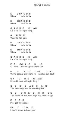 Good Times Piano letter notes by The Rolling Stones - Arr.Vicvey Cotge