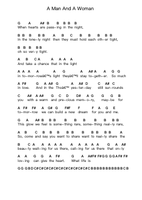 A Man And A Woman Piano letter notes by Francis Lai - Arr.Ronbard