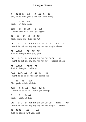 Boogie Shoes Piano letter notes by KC and The Sunshine Band - Arr.Caerwood Belch