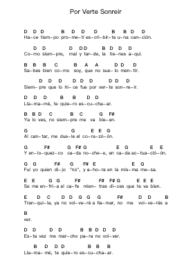 Por Verte Sonreir Piano letter notes by La Fuga - Arr.Trollstal