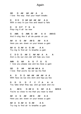 Again 钢琴字母谱由 Flyleaf - 编曲 Yulejah