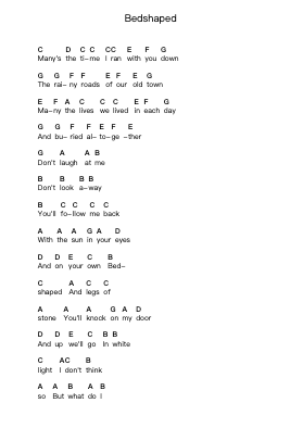 Bedshaped Notas de piano em letras de Keane - Arr.Poundnions