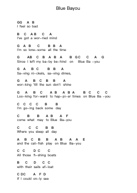 Blue Bayou Piano letter notes by Roy Orbison - Arr.Louisen Jusine