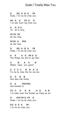Dude I Totally Miss You Piano letter notes by Tenacious D - Arr.Boycegold