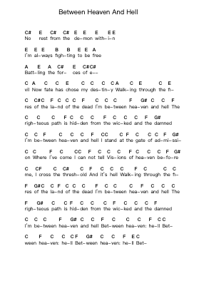 Between Heaven And Hell Piano letter notes by Firewind - Arr.Montbrook