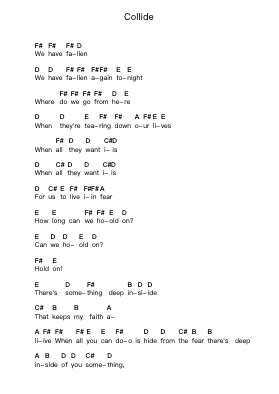 Collide โน้ตตัวอักษรเปียโนโดย Skillet - Arr.Lawwald