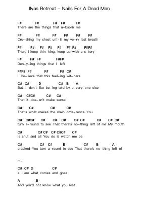 Ilyas Retreat - Nails For A Dead Man Piano letter notes by Misc Unsigned Bands - Arr.Carrnie