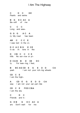 I Am The Highway Piano letter notes by Audioslave - Arr.Stanid