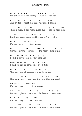 Country Honk Piano letter notes by Augusto Molina - Arr.Dempron Jacbess