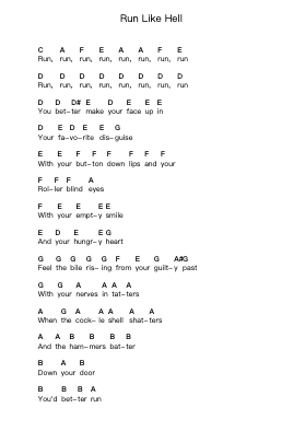 Run Like Hell Piano letter notes by Pink Floyd - Arr.Ruthives Sibylxy