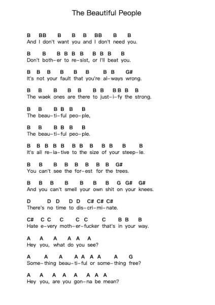 The Beautiful People Piano letter notes by Marilyn Manson - Arr.Louiefie