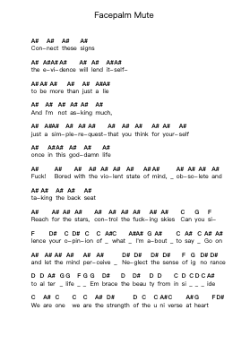 Facepalm Mute Piano letter notes by Periphery - Arr.Wildbias