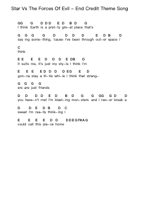 Star Vs The Forces Of Evil - End Credit Theme Song Piano letter notes by Misc Cartoons - Arr.Phyldrich