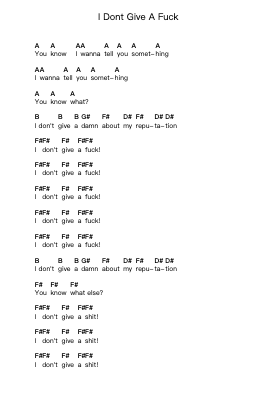 I Dont Give A Fuck Piano letter notes by Peaches - Arr.Pomeo Walshbee