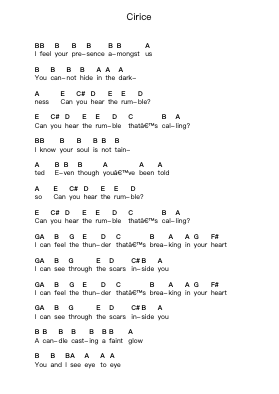 Cirice Piano letter notes by Ghost - Arr.Efbin Kimsie