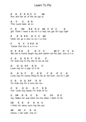 Learn To Fly Piano letter notes by Foo Fighters - Arr.Derion