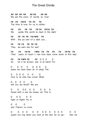 The Great Divide Piano letter notes by Arbiter - Arr.Peagrace Lensid