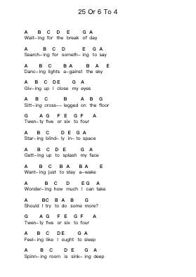 25 Or 6 To 4 Piano letter notes by Chicago - Arr.Fowcoln