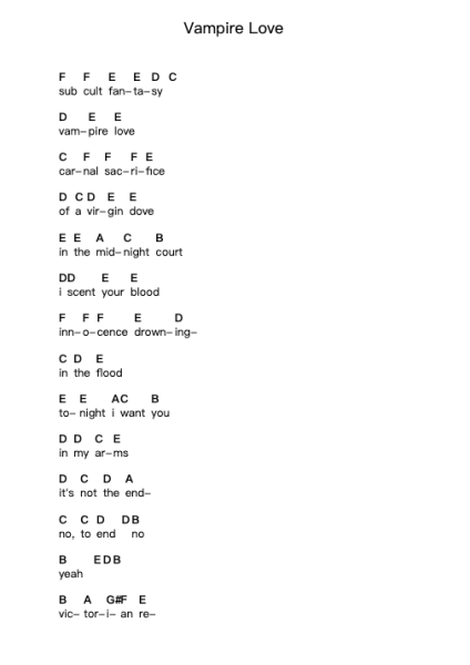 Vampire Love Piano letter notes by Ash - Arr.Dwightlitt