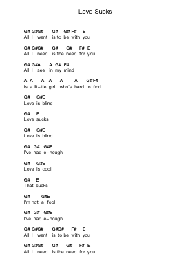 Love Sucks Piano letter notes by The Adicts - Arr.Tifliz