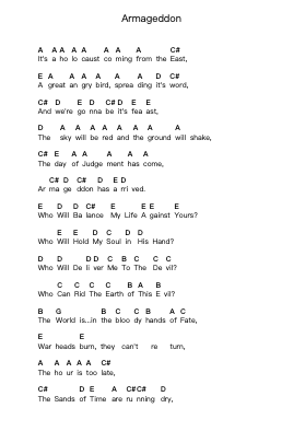 Armageddon Piano letter notes by Blitzkrieg - Arr.Grelitt Bachdrow