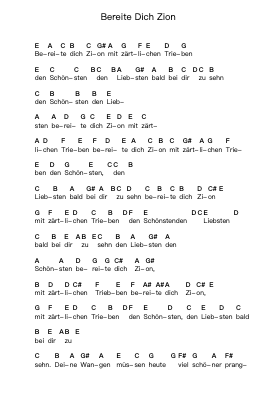 Bereite Dich Zion Piano letter notes by Johann Sebastian Bach - Arr.Cashshop