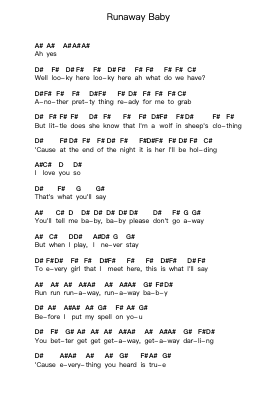 Runaway Baby Piano letter notes by Bruno Mars - Arr.Gasper Inlot