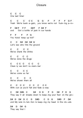 Closure Piano letter notes by Asking Alexandria - Arr.Zimwis