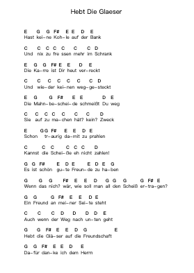 Hebt Die Glaeser Piano letter notes by Stäck - Arr.Lanme