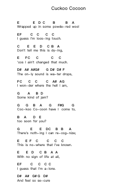 Cuckoo Cocoon Piano letter notes by Genesis - Arr.Walshac