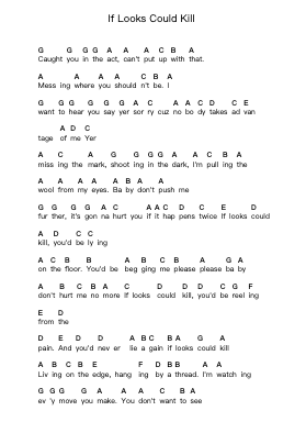 If Looks Could Kill Piano letter notes by Heart - Arr.Consdia Debruth