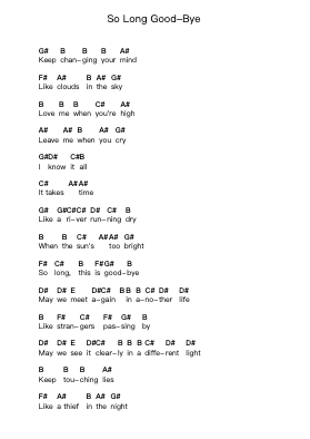 So Long Good-Bye 鋼琴字母譜由 10 Years - 編曲 Kelins Woothe
