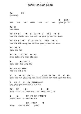 Yahk Hen Nah Koon Piano letter notes by Loso - Arr.Lopeare