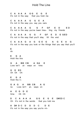 Hold The Line Piano letter notes by Toto - Arr.Browntis