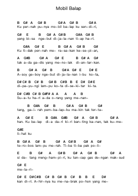 Mobil Balap Piano letter notes by Naif - Arr.Ribloor