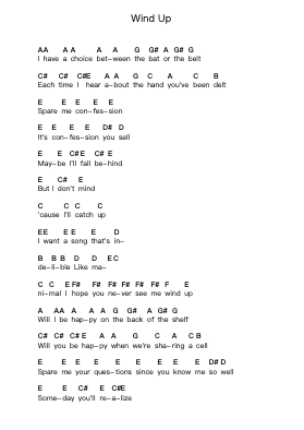 Wind Up Catatan huruf piano oleh Foo Fighters - Arr.Zimwis