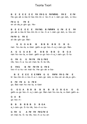 Txoria Txori ピアノの音符 by Mikel Laboa - Arr.Blithehouse