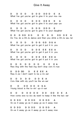 Give It Away Piano letter notes by Red Hot Chili Peppers - Arr.Gloleigh
