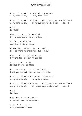 Any Time At All Piano letter notes by The Beatles - Arr.Gemgene