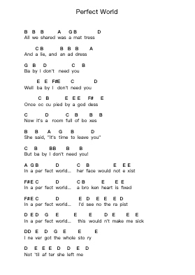 Perfect World Piano letter notes by Billy Talent - Arr.Wolian
