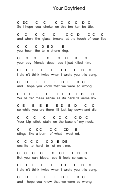 Your Boyfriend Piano letter notes by Final Hour - Arr.Quingar