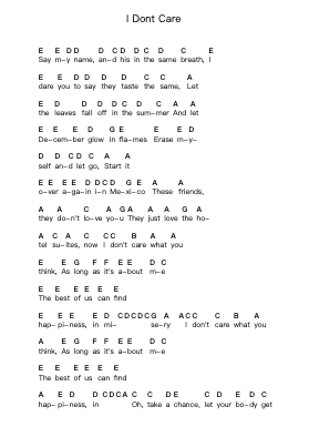 I Dont Care Piano letter notes by Fall Out Boy - Arr.Trelyn