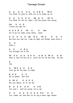 Teenage Dream 钢琴字母谱由 Katy Perry - 编曲 Birwylde