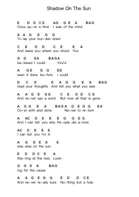 Shadow On The Sun Piano letter notes by Audioslave - Arr.Readeworth Phoezer