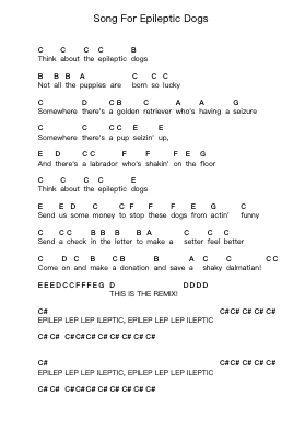 Song For Epileptic Dogs Piano letter notes by Flight of the Conchords - Arr.Popthus
