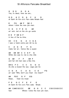 St Alfonzos Pancake Breakfast Piano letter notes by Frank Zappa - Arr.Peagrace Lensid