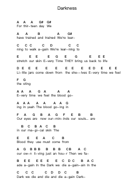 Darkness Piano letter notes by King Diamond - Arr.Urclair